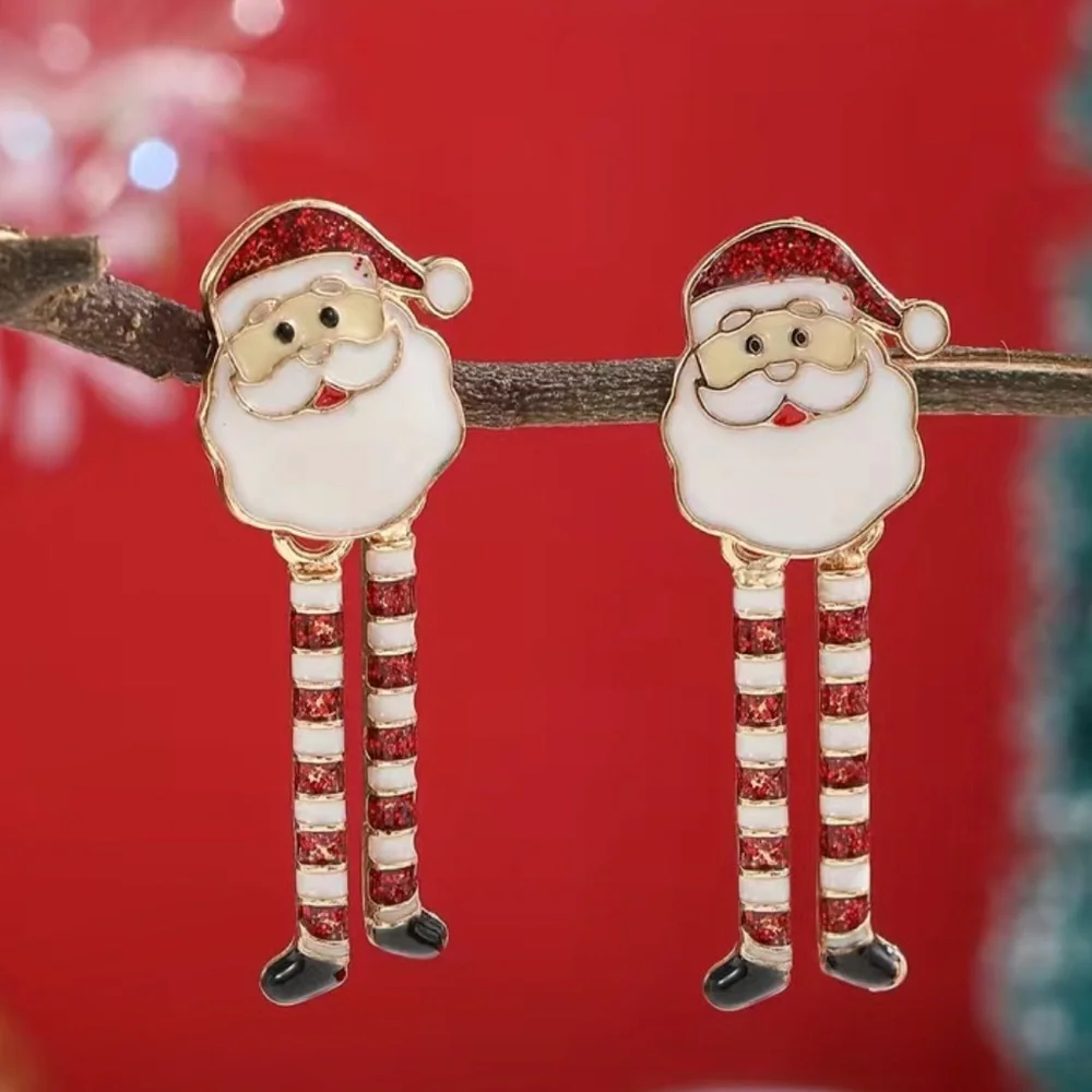 Christmas Santa Claus With Long Legs‎ Enamel Dangle Earrings Cute Party Style