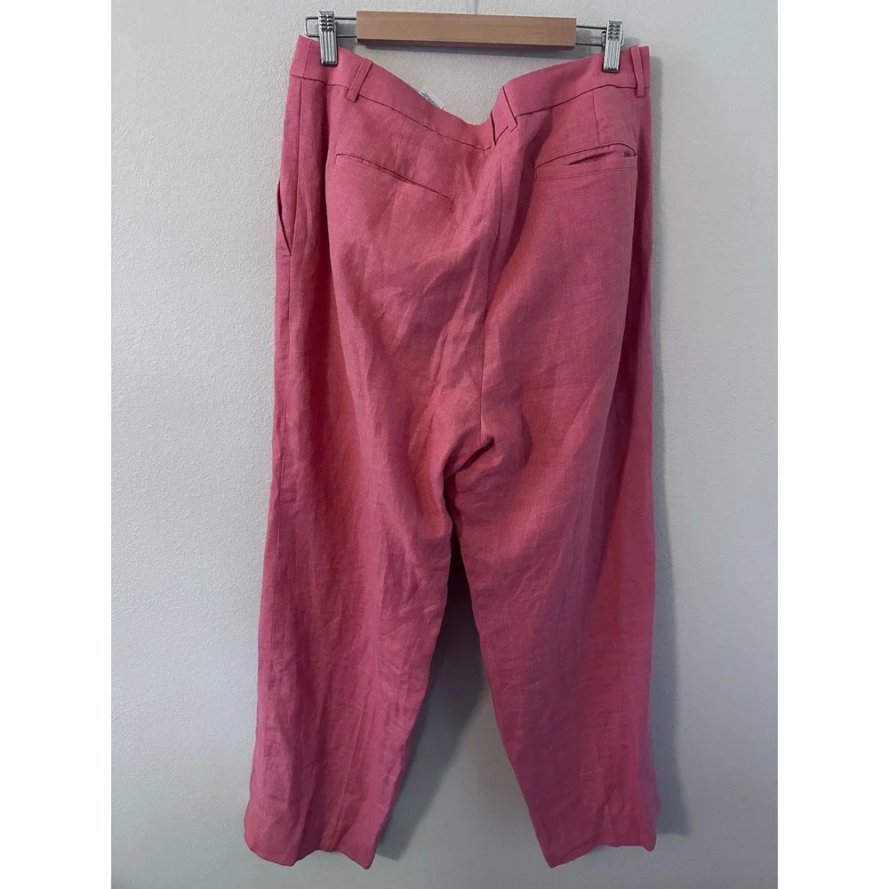 Banana Republic Pants 14 Pink 100% Linen Pleated High Rise Straight Leg