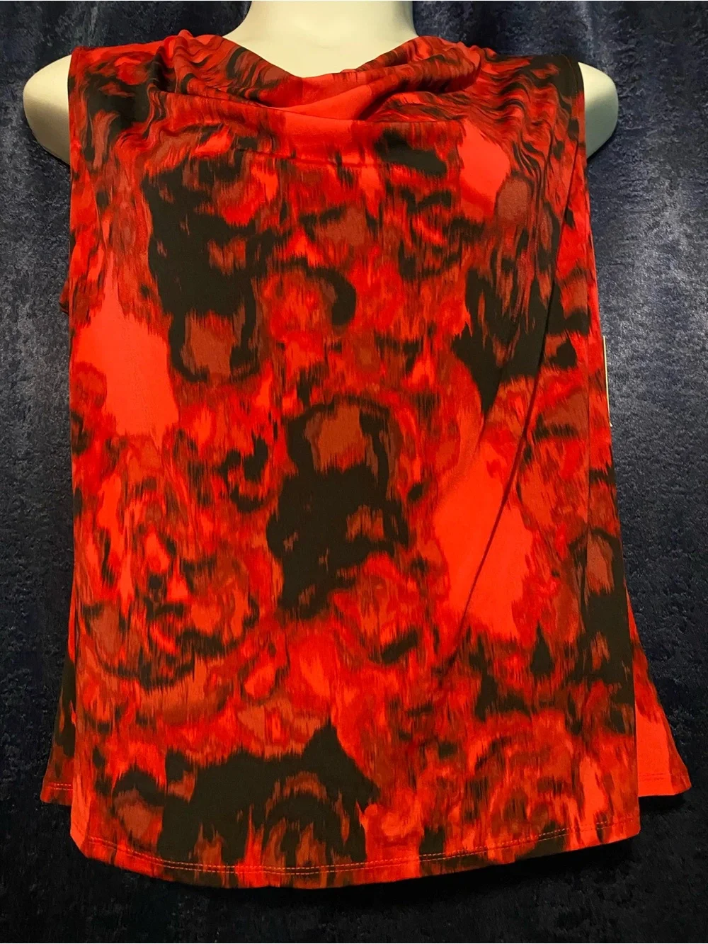 Ellen Tracy Red and Black Abstract Print Sleeveless Blouse XL