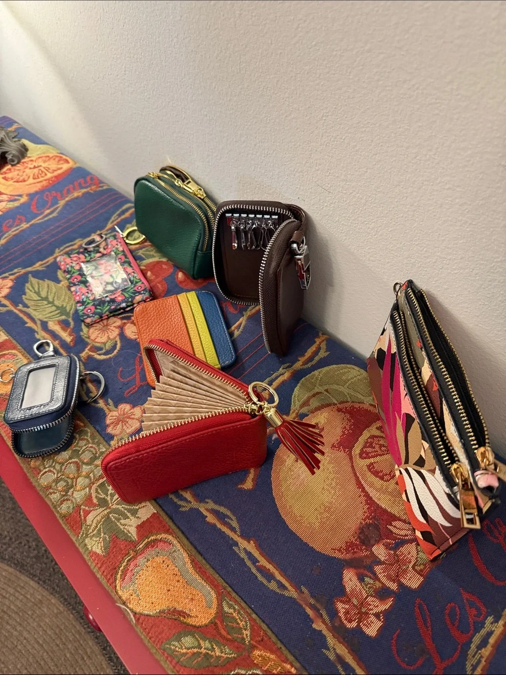 Multi-Color Leather Card Wallet and Key Pouch Set