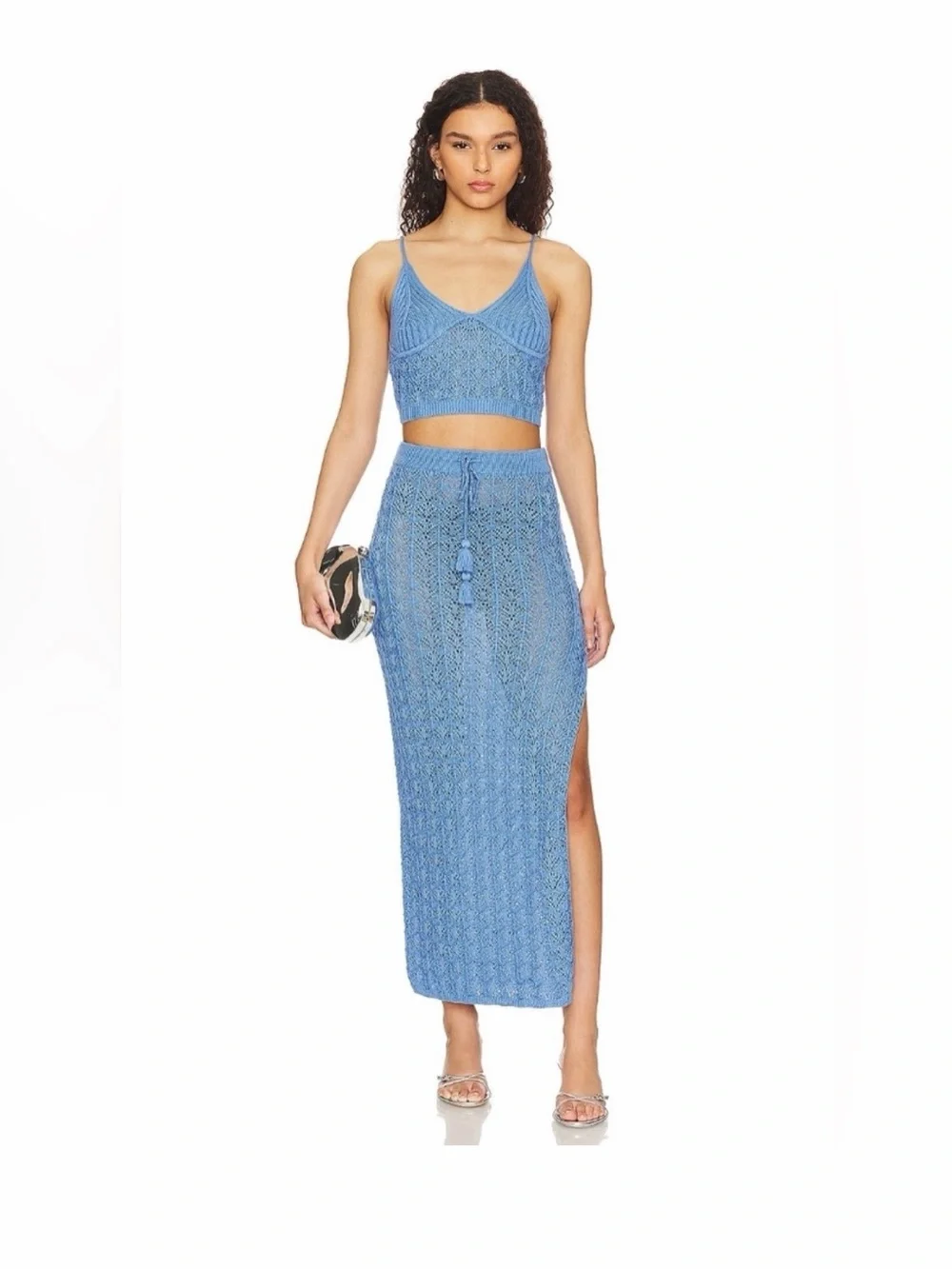 L*SPACE Sweet Talk Knit Set Blue NWT Top S Skirt XS