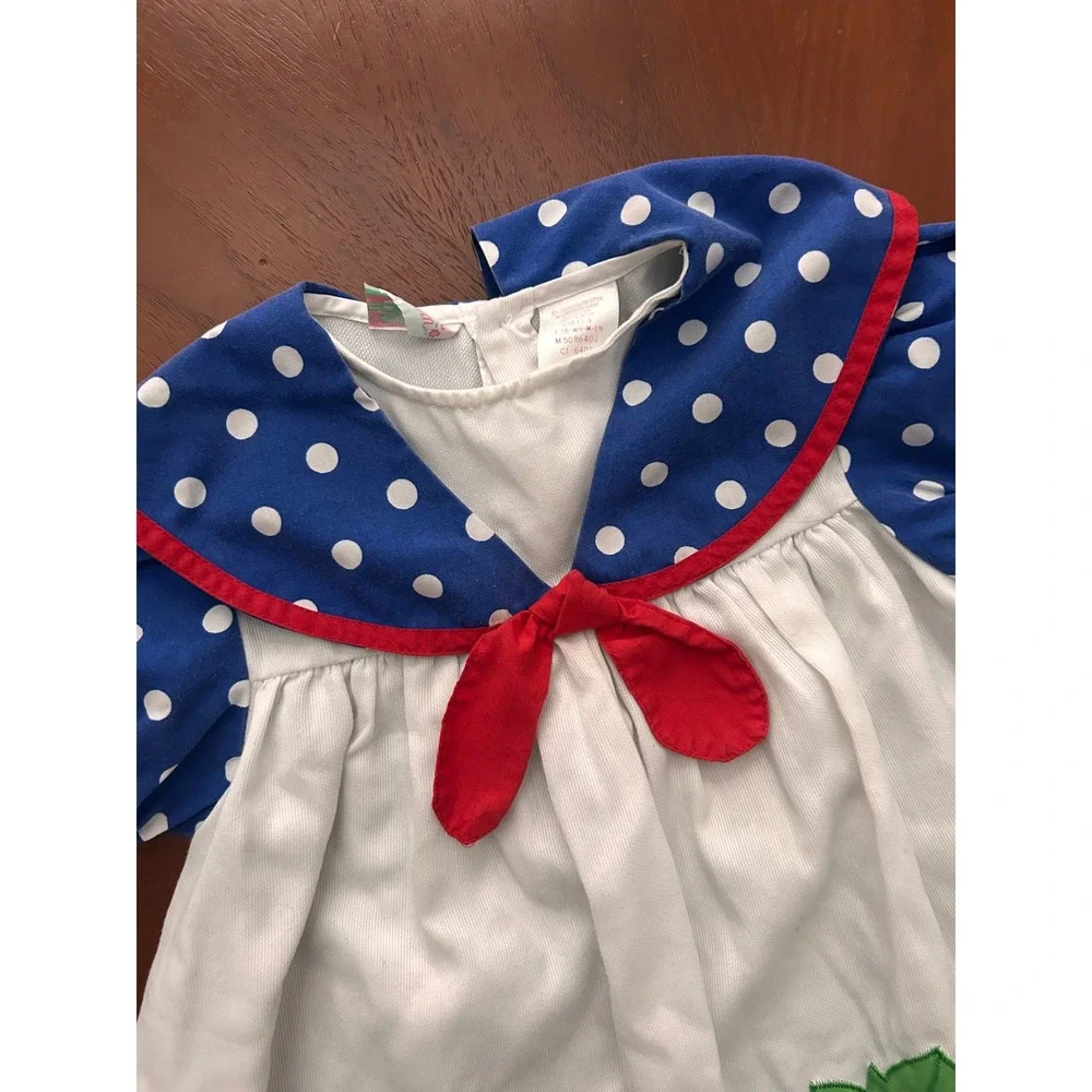 Allison Ann Vintage Sailor Dress Girls 3T Blue White Polka Dot Nautical Sailboat