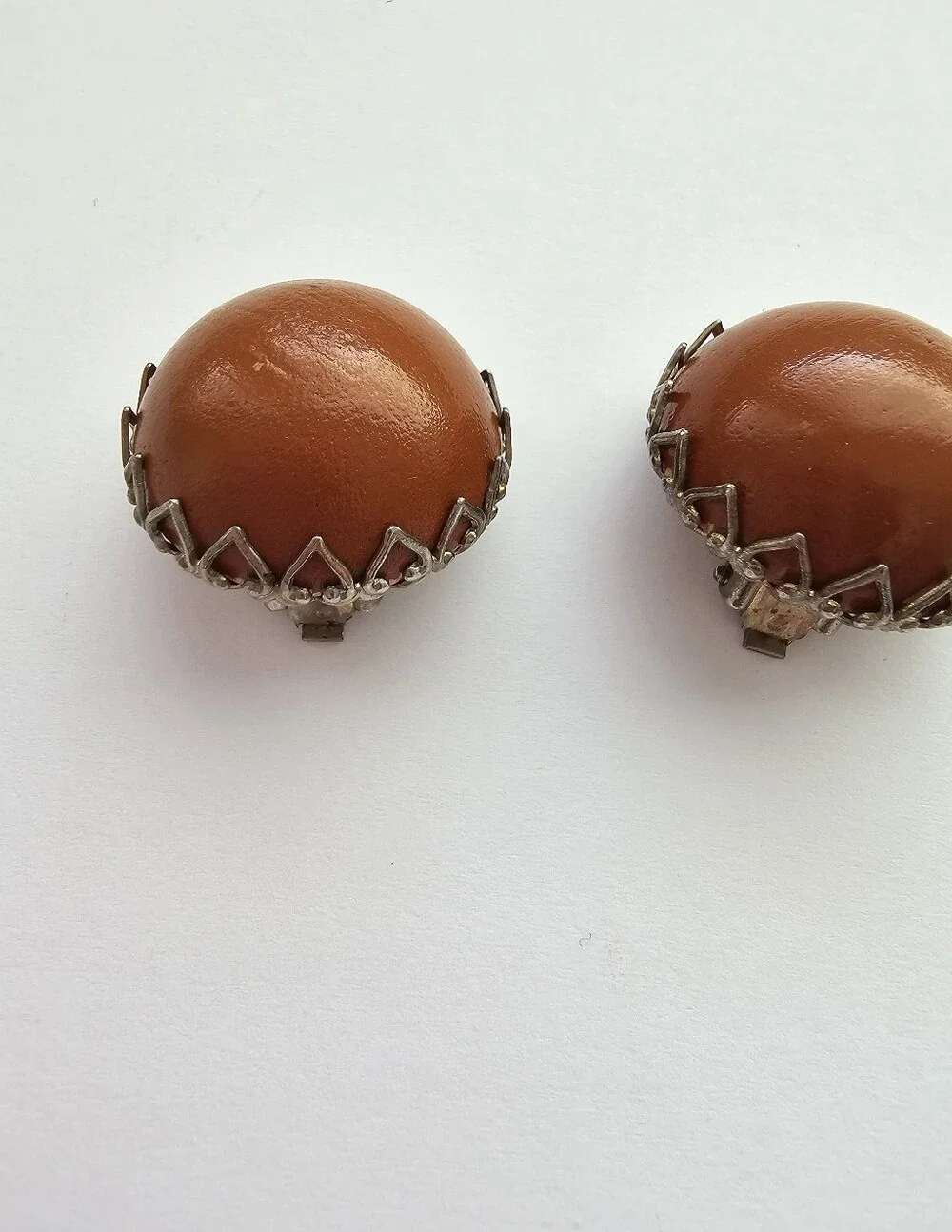 Vintage 1950s–1970s Large Dome Clip-On Earrings – Bold Orange-Brown Cabochons