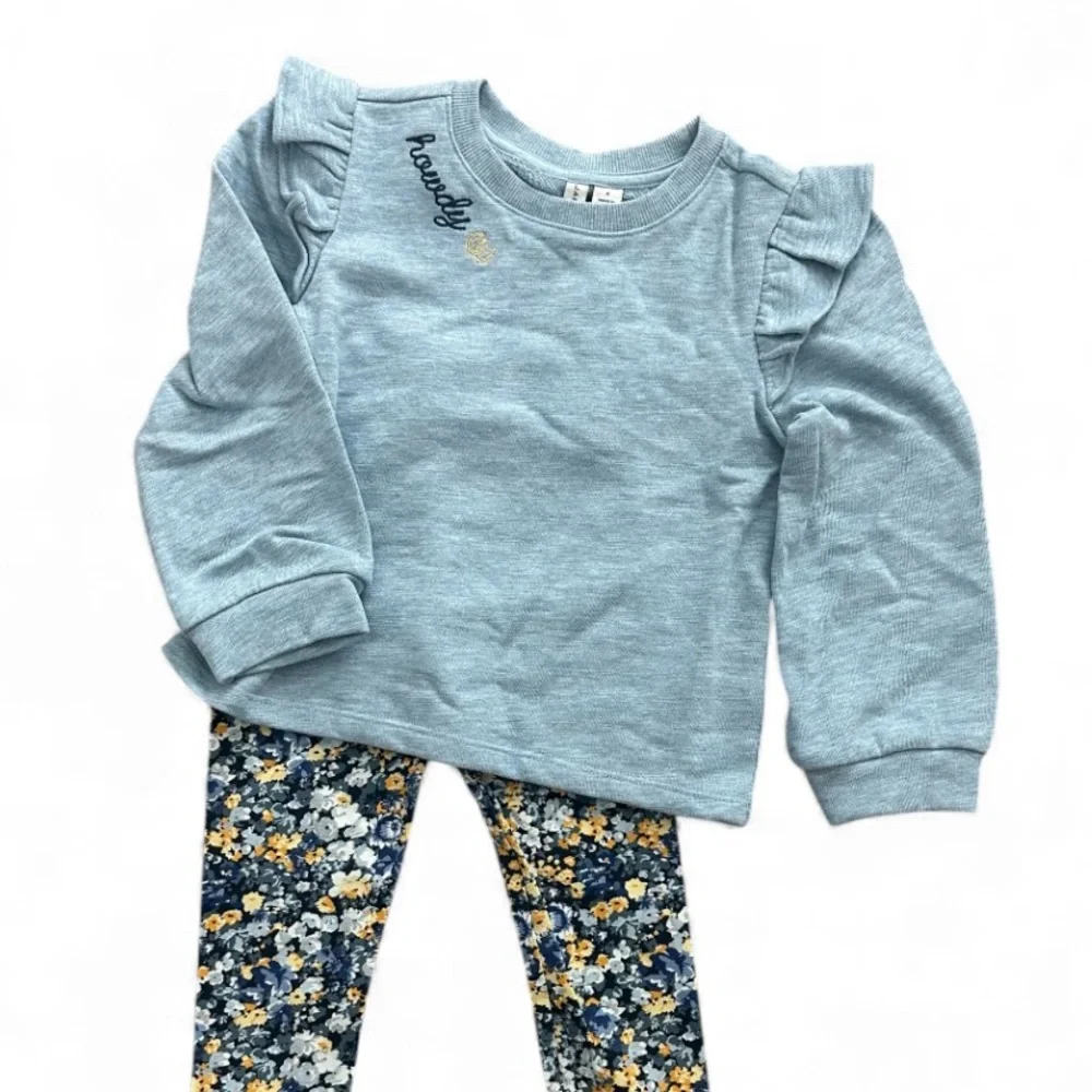 Janie and Jack Blue Ruffle Shoulder Top & Floral Leggings Set Girls Size 4 NWT