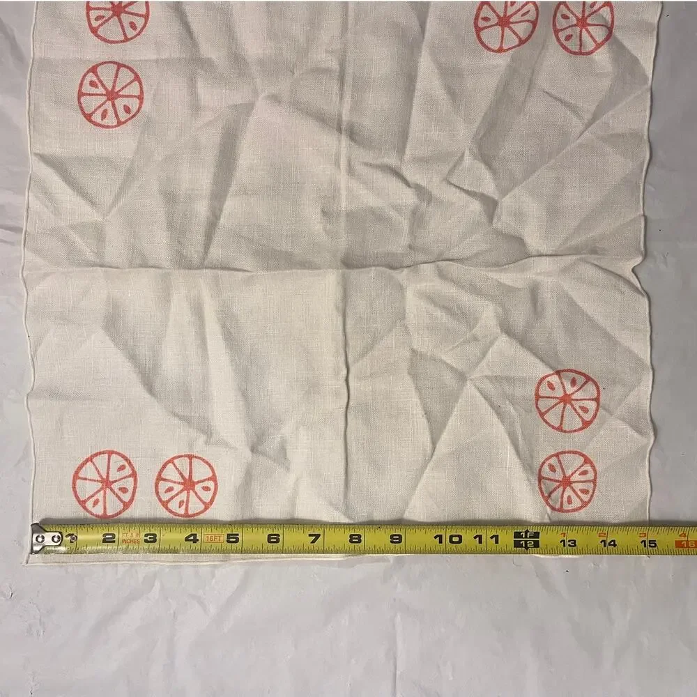 Vintage Linen Cocktail Napkins Orange Wheel Print 15 Square Lot of 2 Table Decor