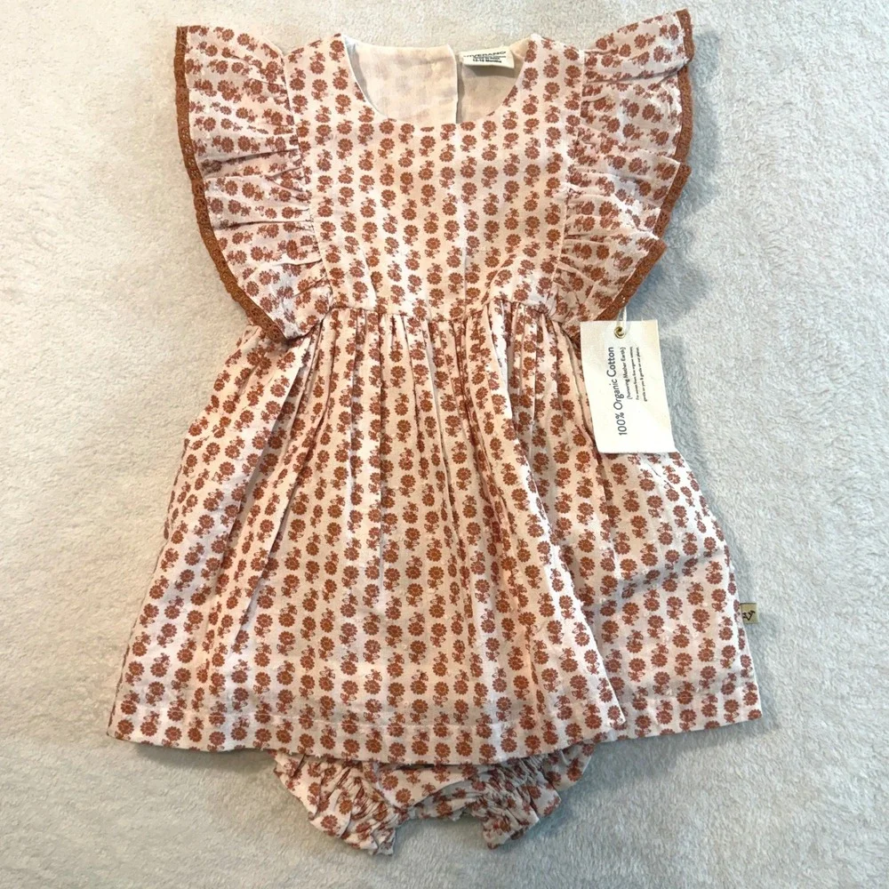 Viverano Organics Baby Girl Floral Romper Dress Set 100% Organic Cotton 12-18M