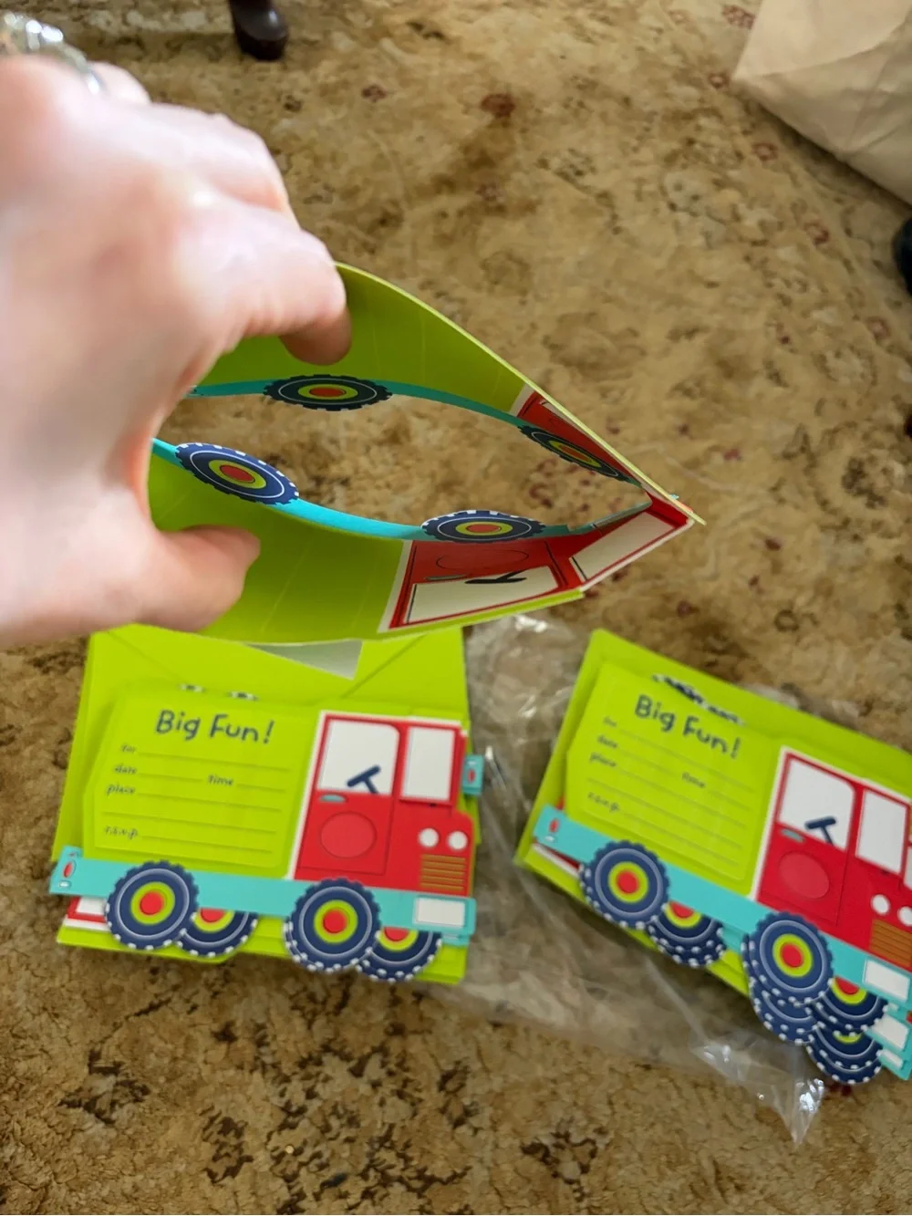 16 NEW Big Fun Truck Party 3D Invitations & envelopes birthday party festive