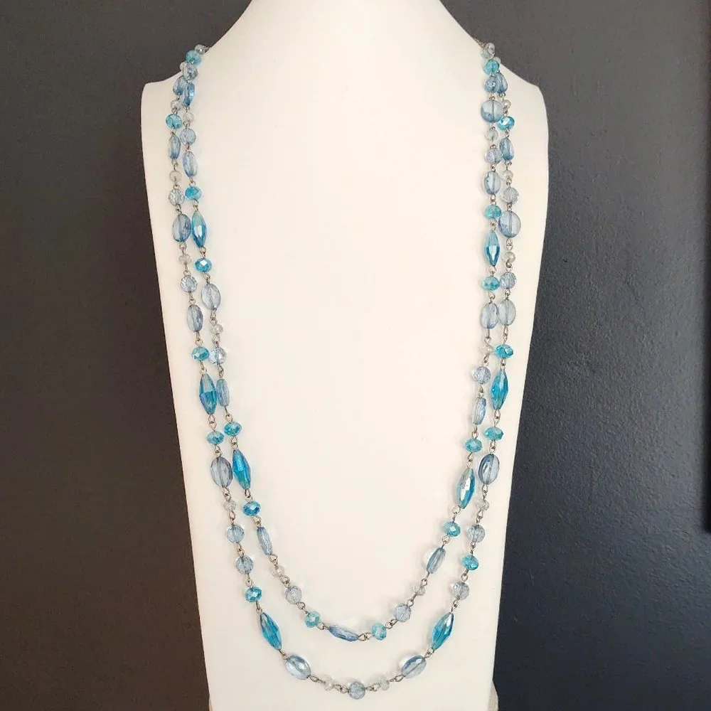 Long double strand blue beaded necklace