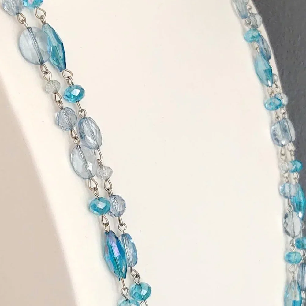 Long double strand blue beaded necklace
