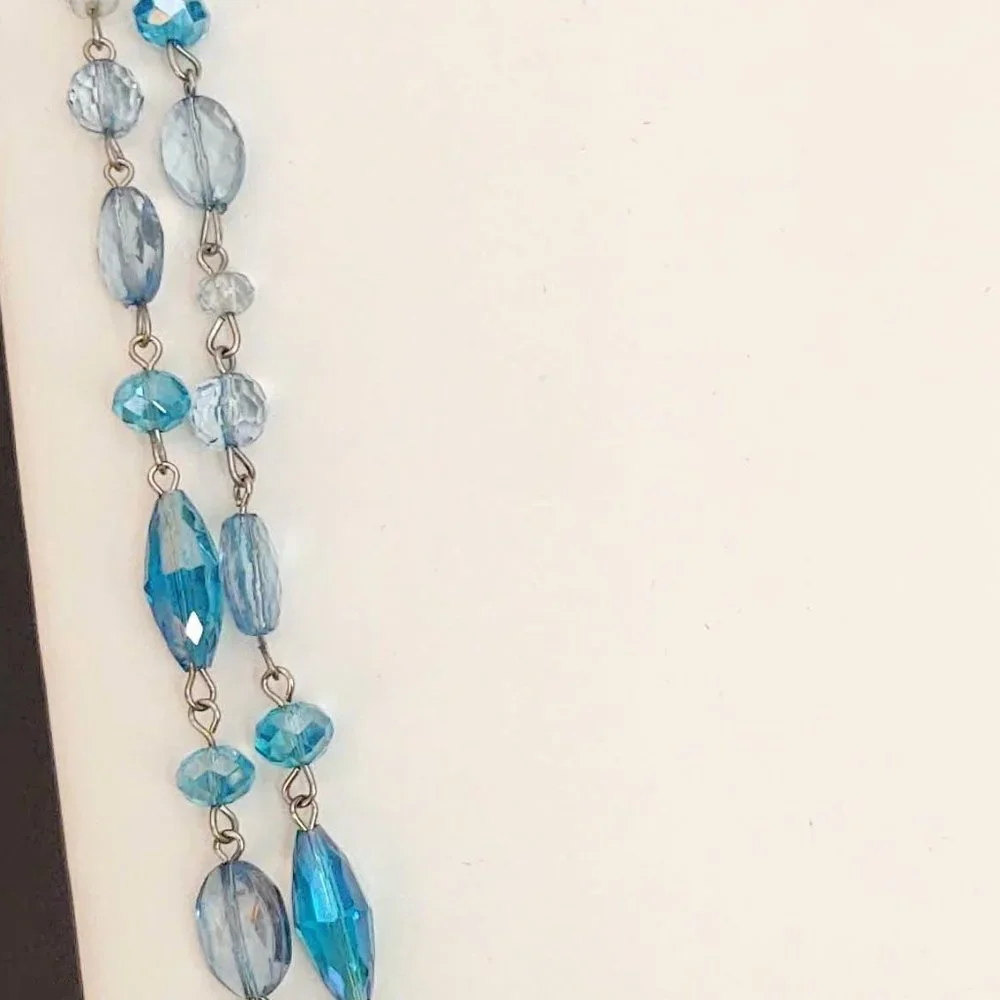 Long double strand blue beaded necklace