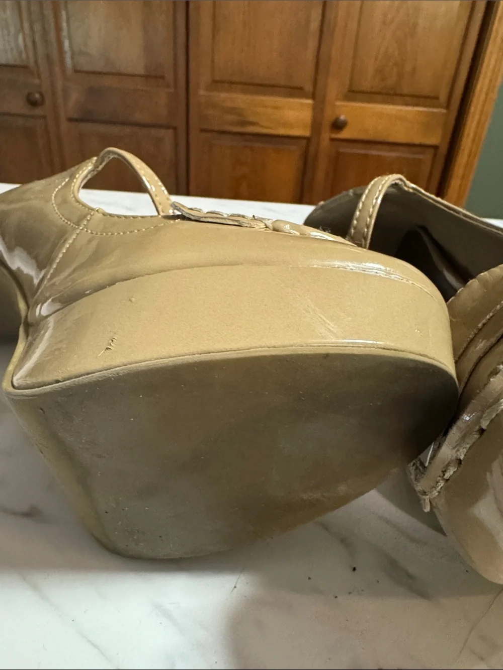 LC Lauren Conrad Patent Mary Jane Platform Heels in Tan