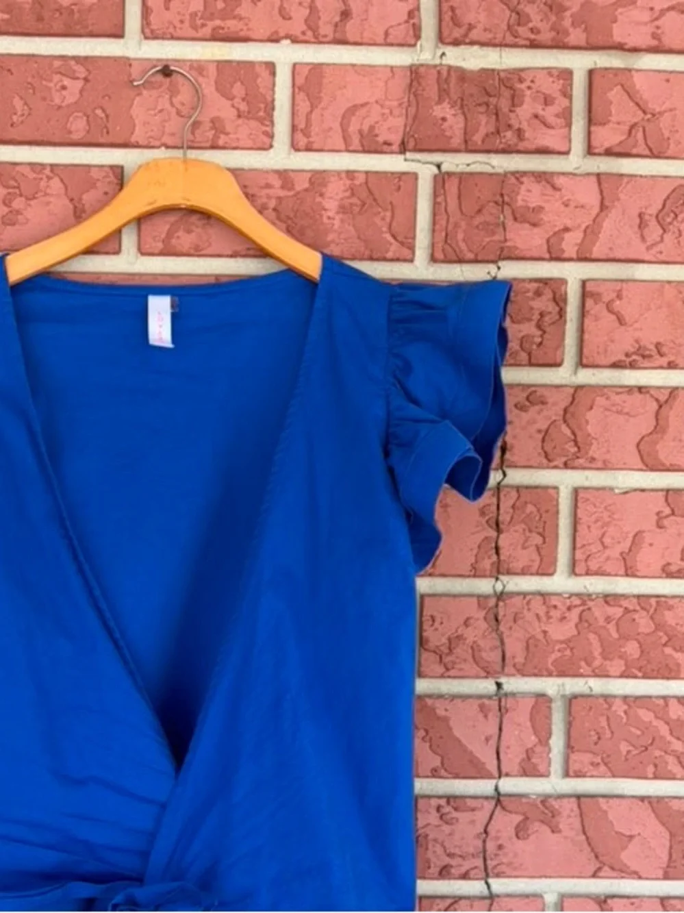 Tie-Front Flutter Sleeve Blouse in Cobalt Blue