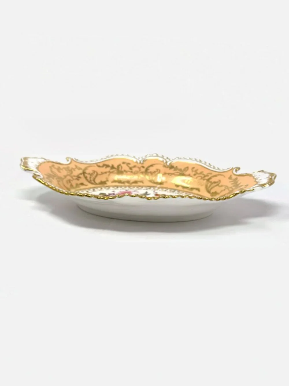 Antique Victorian Peach & Gold Porcelain Oval Serving Dish