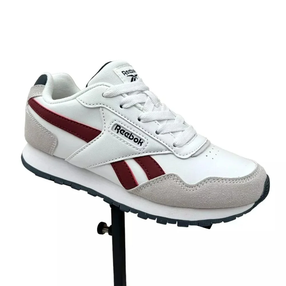Reebok Youth Boys/Girls Sneaker Size 2 White/Wine/Beige‎ Cushioned Lace up Shoes