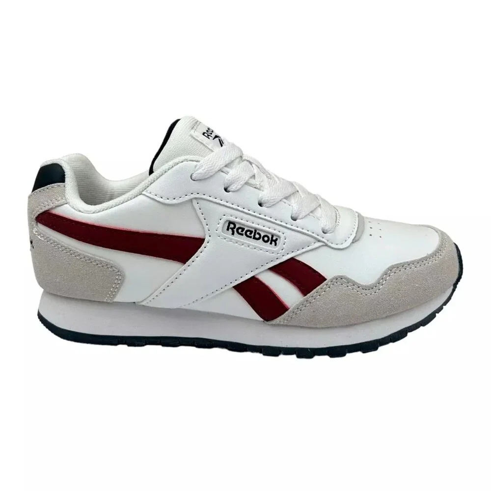 Reebok Youth Boys/Girls Sneaker Size 2 White/Wine/Beige‎ Cushioned Lace up Shoes