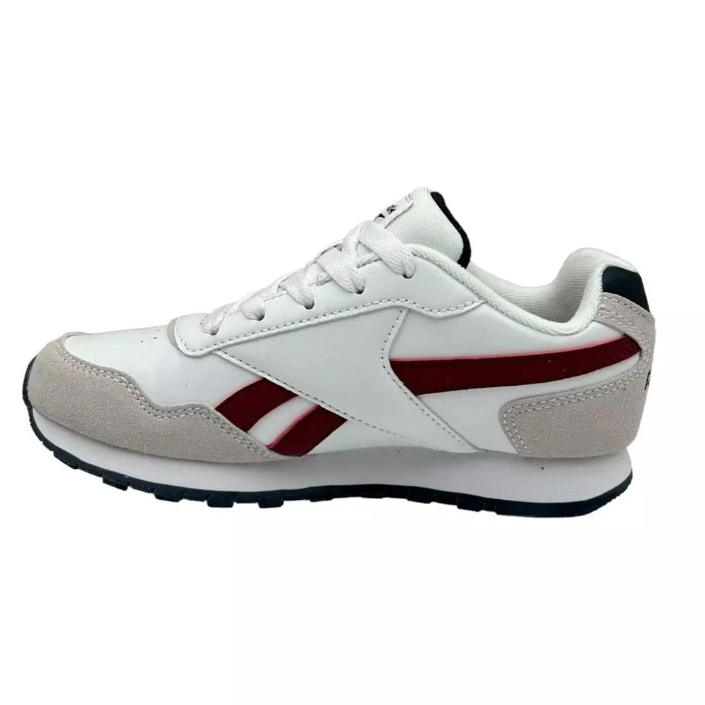 Reebok Youth Boys/Girls Sneaker Size 2 White/Wine/Beige‎ Cushioned Lace up Shoes