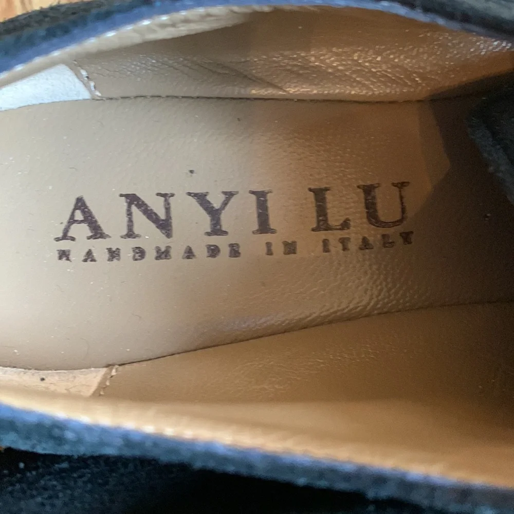 Anyi Lu $600 Oxfords shoes LEATHER handmade size EU 36 US 6 black silver EUC