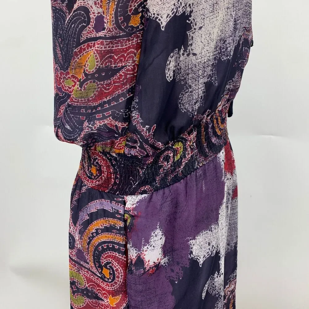 Free People Falling For Georgette Dress Womens Extra Small Smocked Paisley Lined