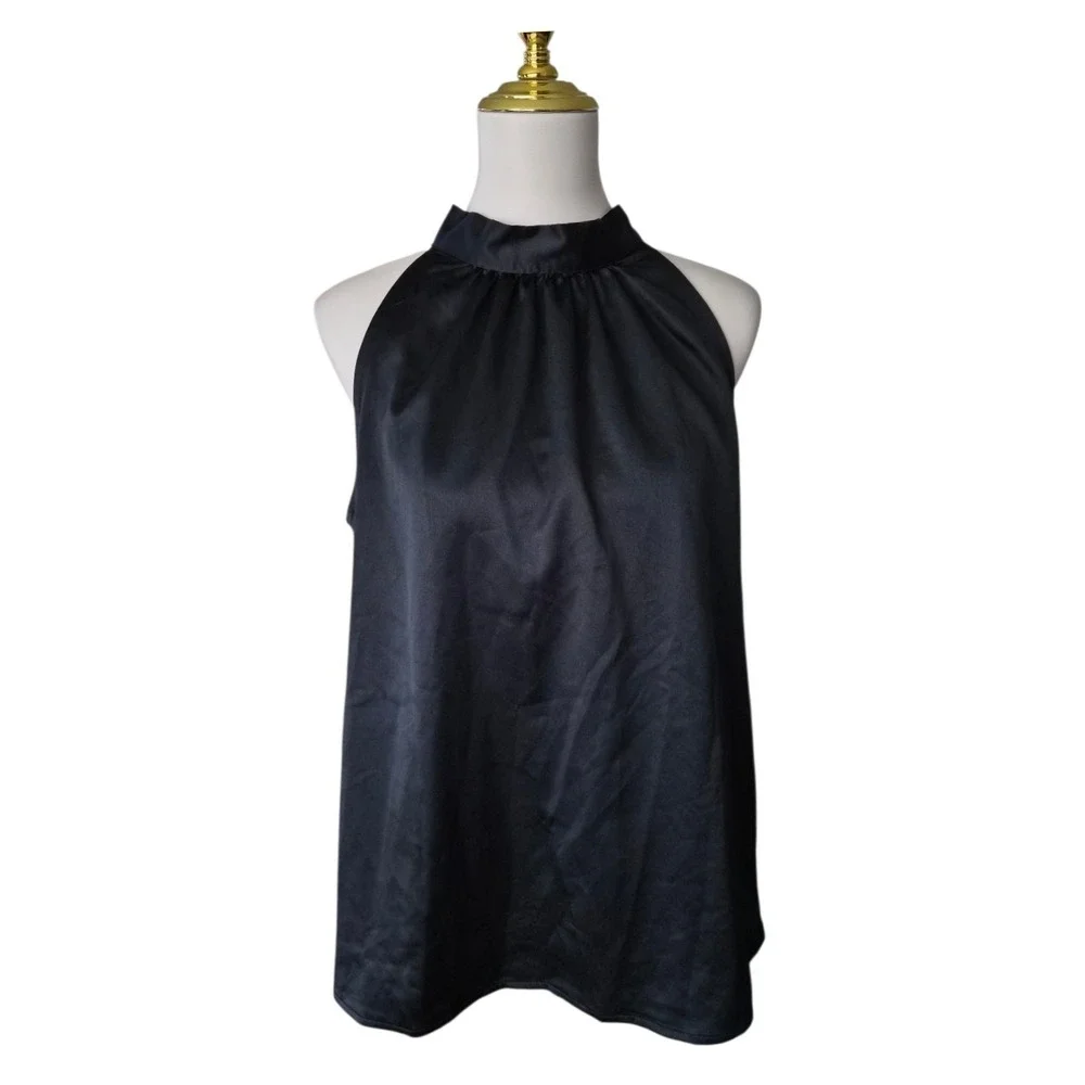 Grey Collective Black Satin Halter Top Blouse‎ Size M Tie Neck Sleeveless NWT