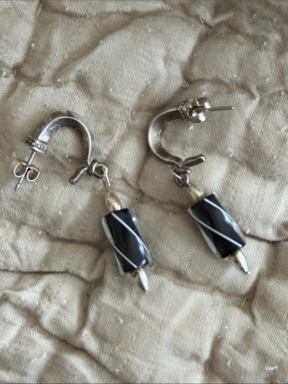 Sterling silver blown glass black and white like a swizzle stick post style