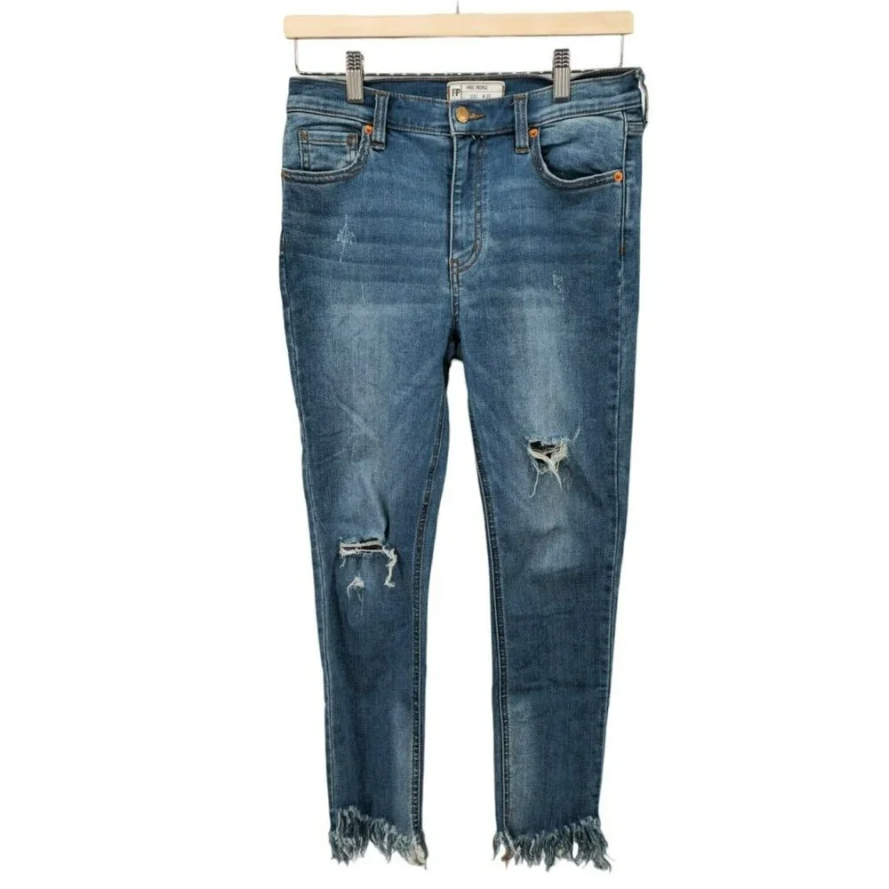 Free People Jeans Womens Size‎ 27 Distressed Great Heights Frayed Skinny Stretch