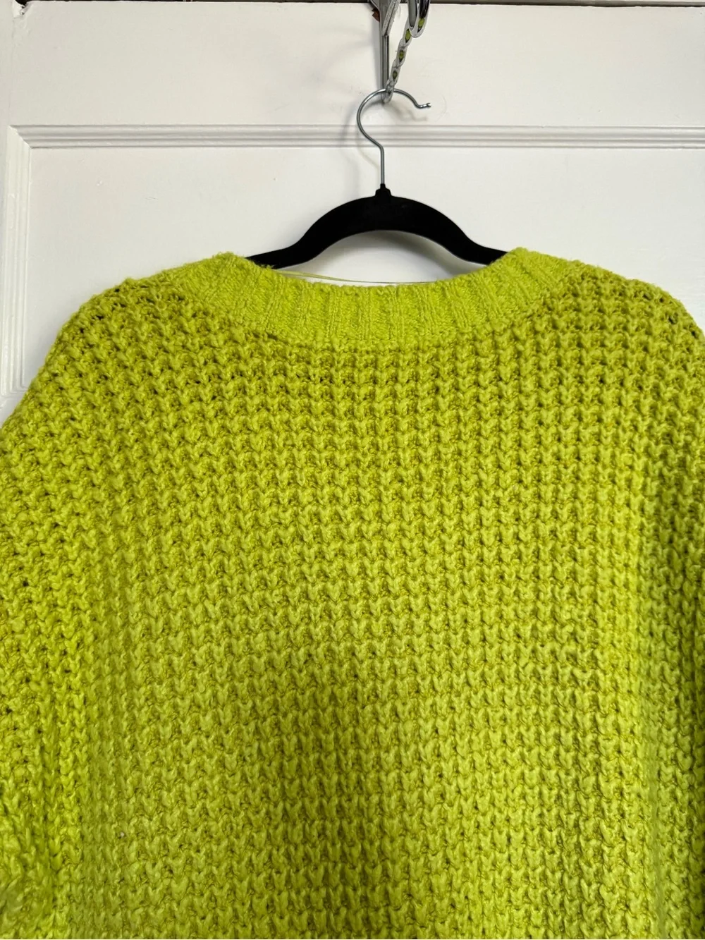 Free People Whistle Thermal Henley Lime Green Chunky Oversized V-Neck Pullover L