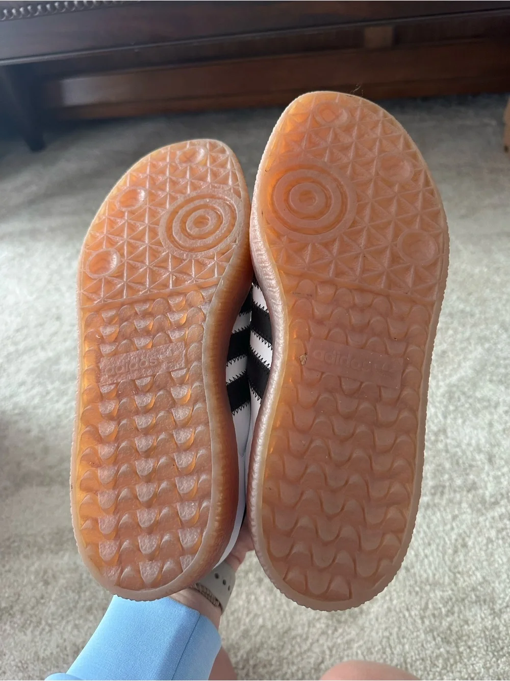 adidas White Sneakers with Black Stripes and Gum Sole