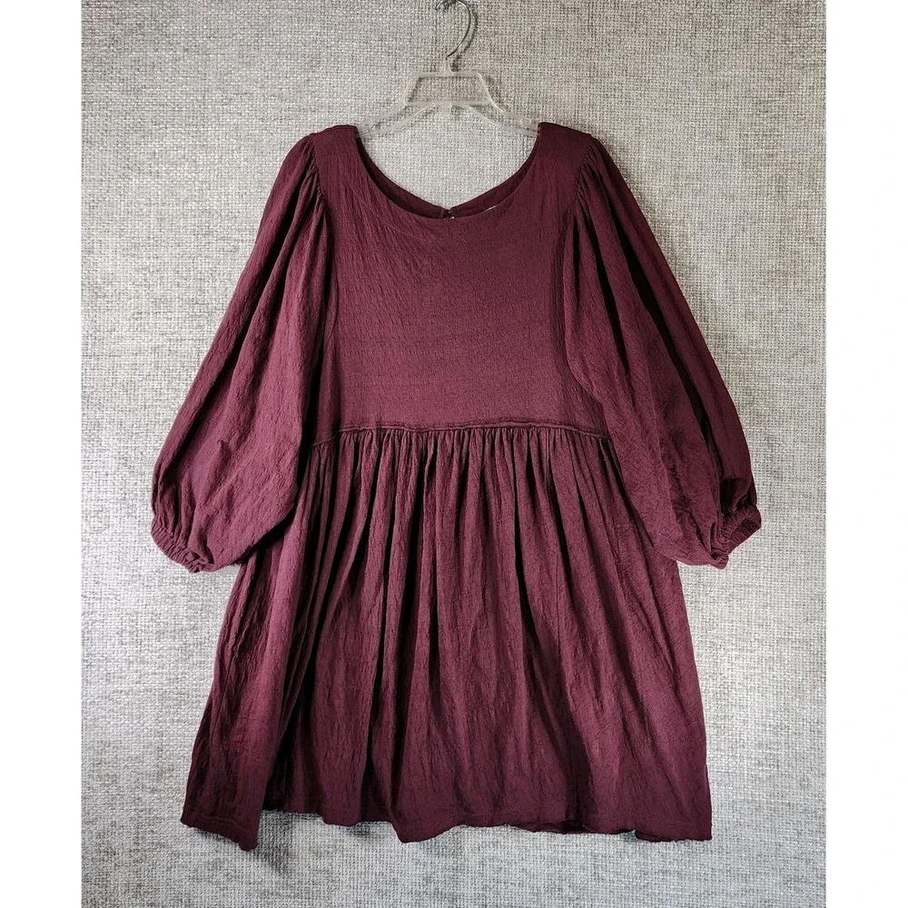 Free People Beach Get Obsessed Babydoll Dress Womens M Burgundy Open Back *Flaw