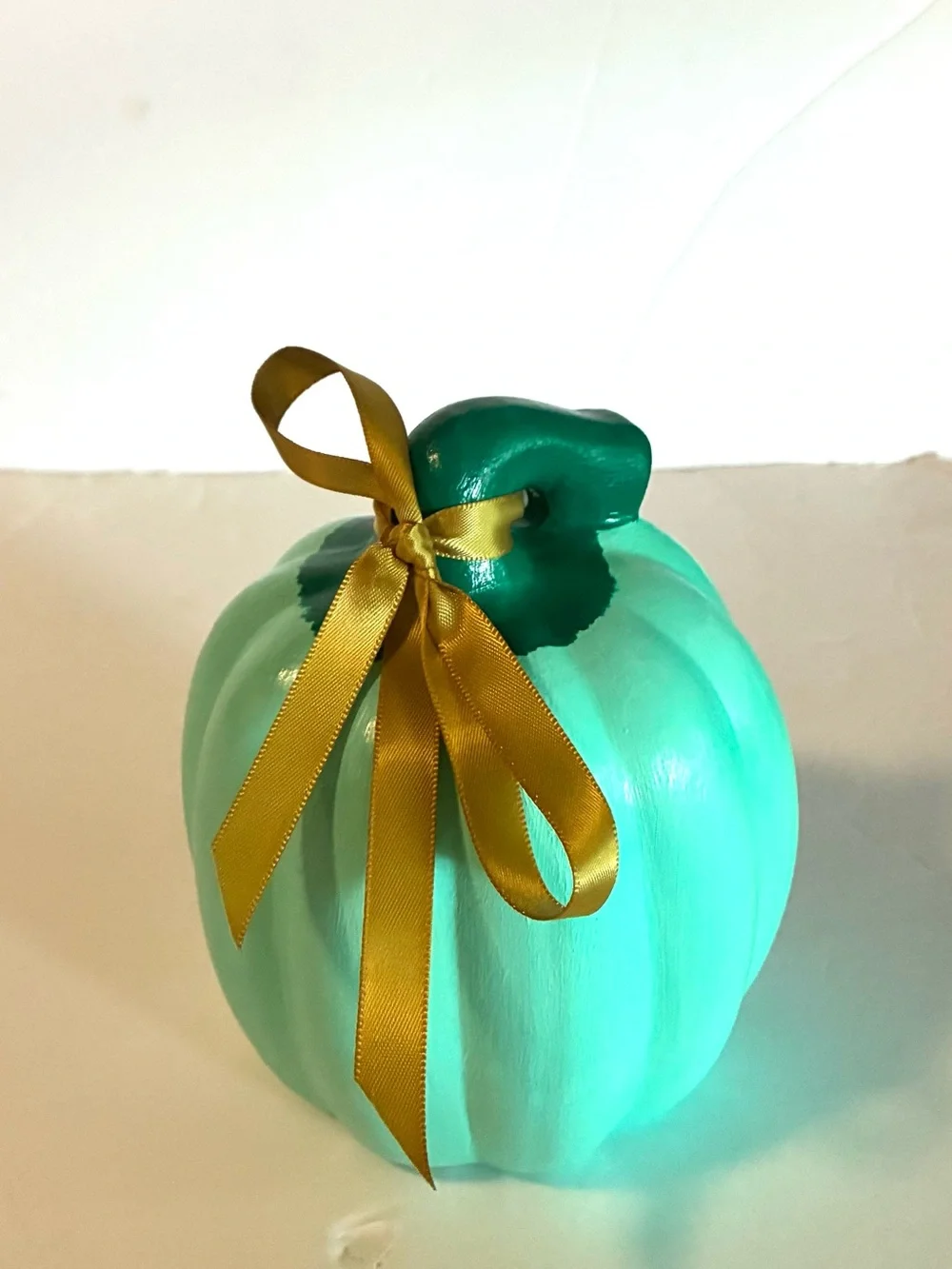 Turquoise Decorative Pumpkin with Gold Ribbon