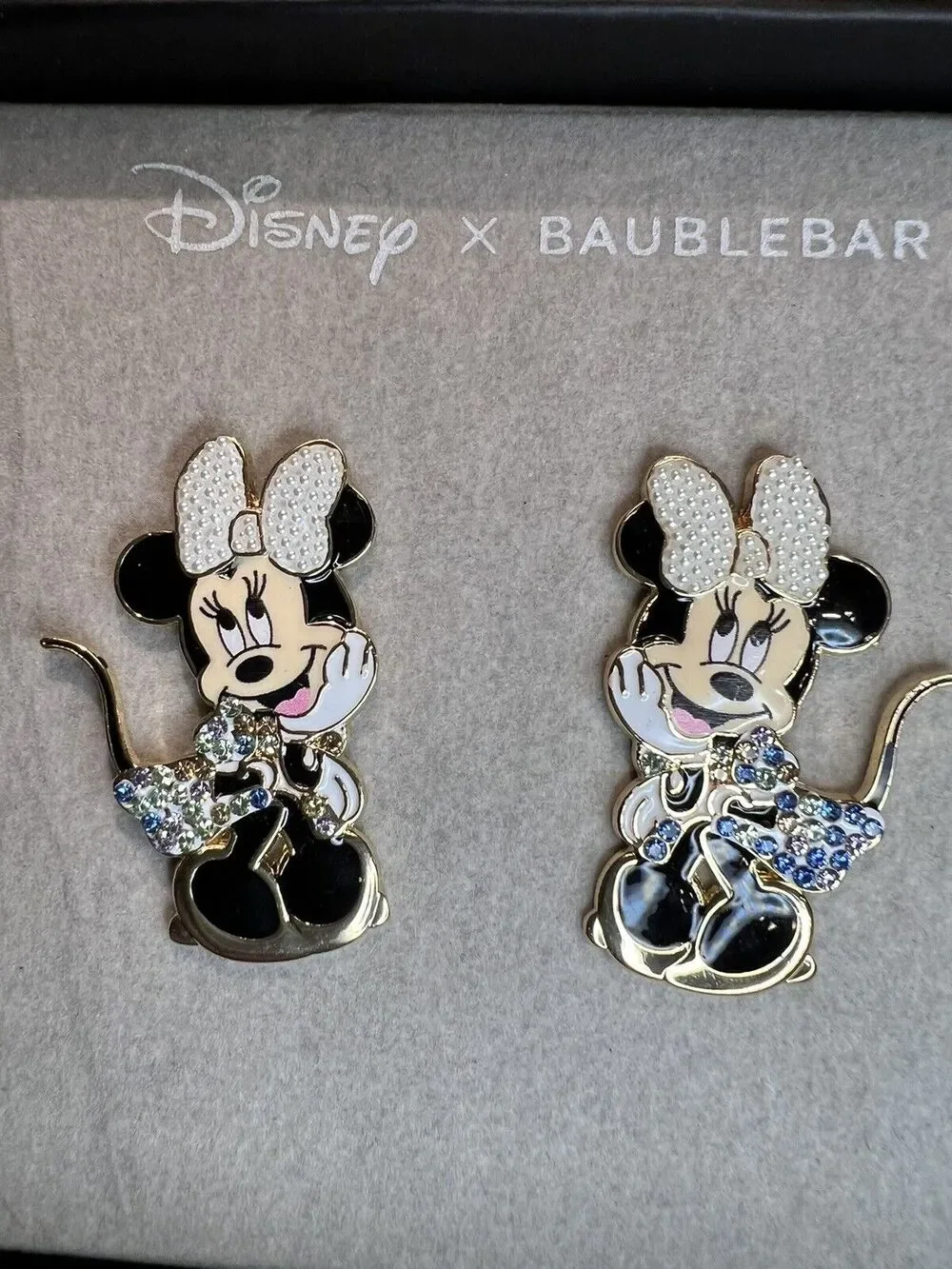 Disney x Baublebar Minnie Mouse Pearl/Rhinestone Enamel Earrings NEW