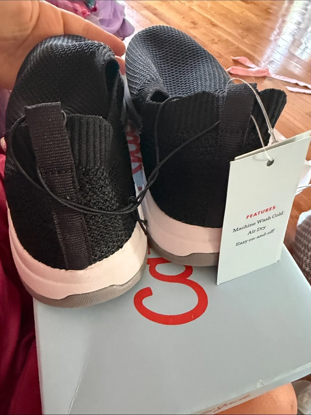 Cat & Jack girls Black Knit Slip-On Sneakers with White Sole NEW with box
