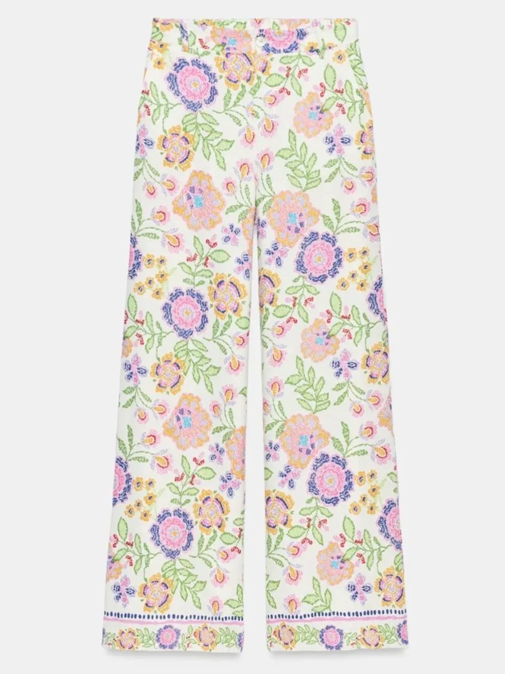 Zara Floral Pastel Cottagecore Pants Multicolor High Rise Size Small NWT