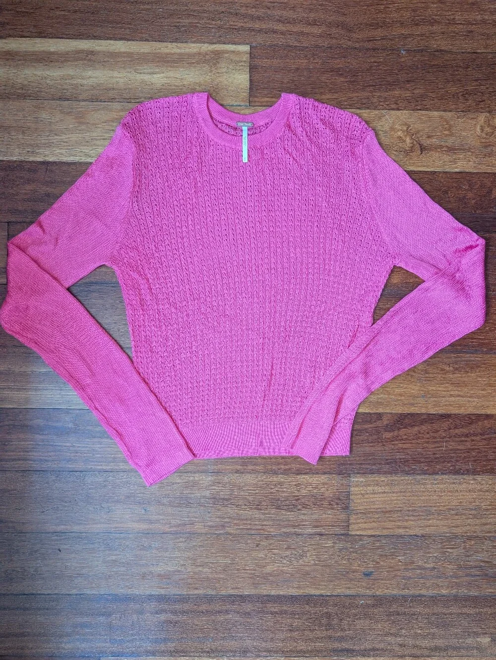 Free People Bright Pink Knit Crewneck Sweater