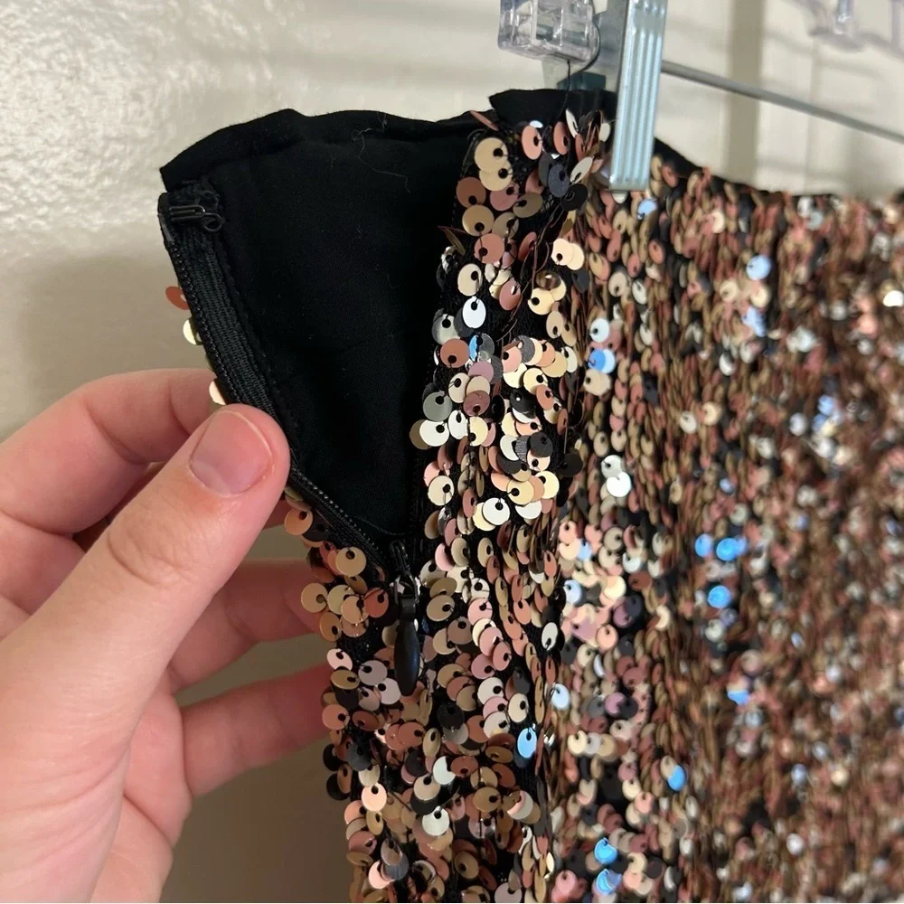 NWT Free People Annalise Black and Gold Sequin Mini Skirt Size 8