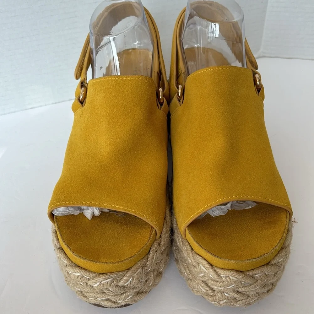 Kelsi Dagger Mustard Yellow Espadrille Wedge Sandals