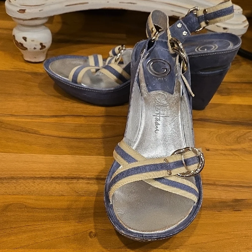 G by Cole Haan and Nike Air Women's Blue and Silver Wedge Heels Size 11