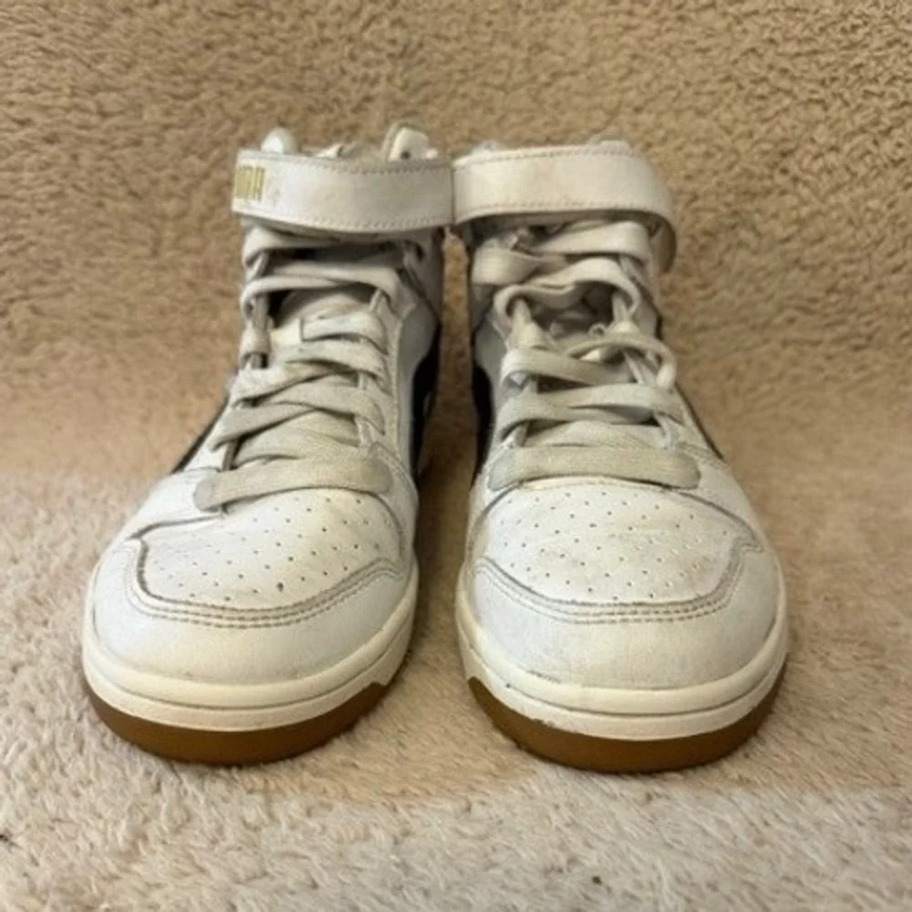 Puma Rebound Joy Kids White Black Gold High Top Sneakers 384451-02 Size 6C US