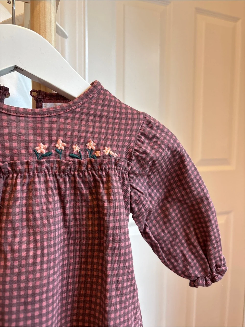 Zara Baby Gingham Embroidered Long Sleeve Top | 3–6M | 100% Cotton