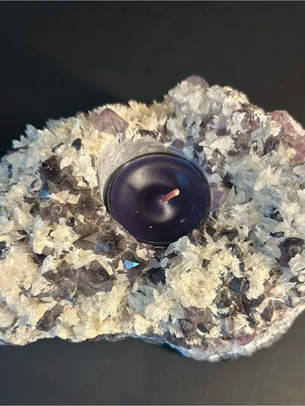 Raw Amethyst Crystal Geode Tea Light Candle Holder 2.13 lbs.