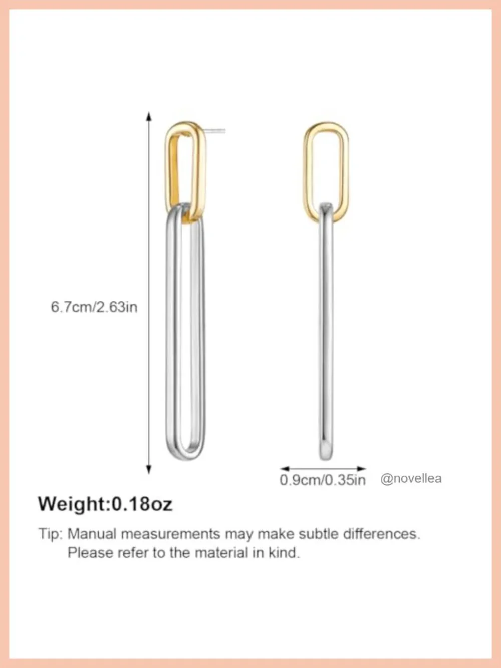 Geometric Link Drop Dangle Earrings Long Paperclip Chain Hypoallergenic Push