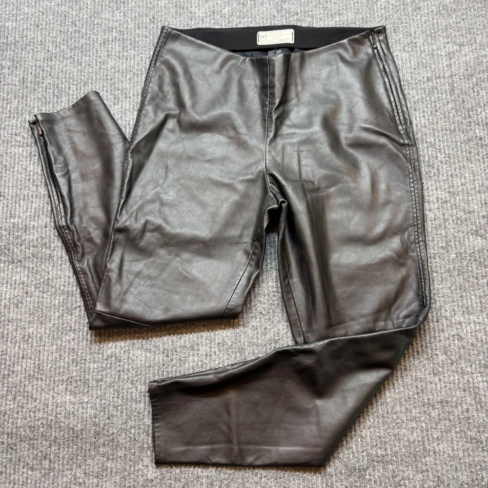 Black Vegan Leather Pants 12‎ Ankle Zip Moto Streetwear Chic Fitted  Free People