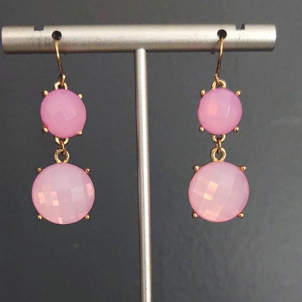 2 tone pink beaded drop earrings