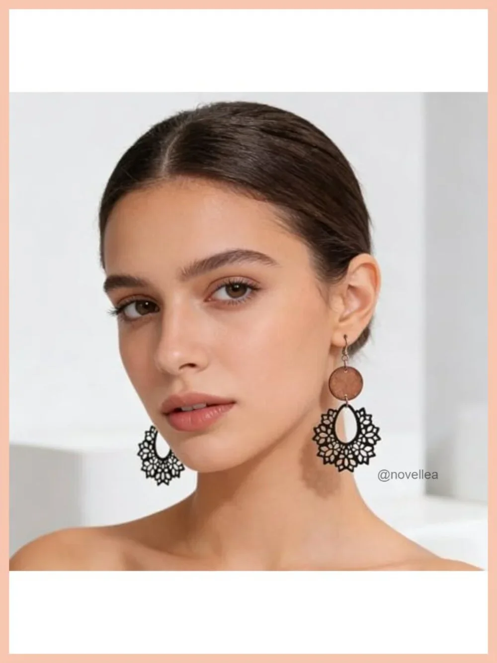 4 Pairs Wooden Dangle Earrings Boho Teardrop Hollow Geometric Drop Earrings Set