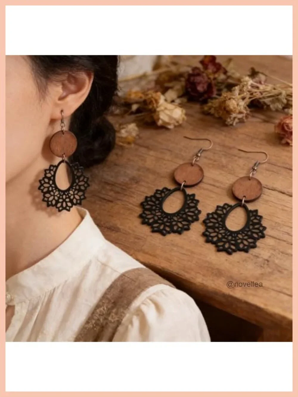 4 Pairs Wooden Dangle Earrings Boho Teardrop Hollow Geometric Drop Earrings Set