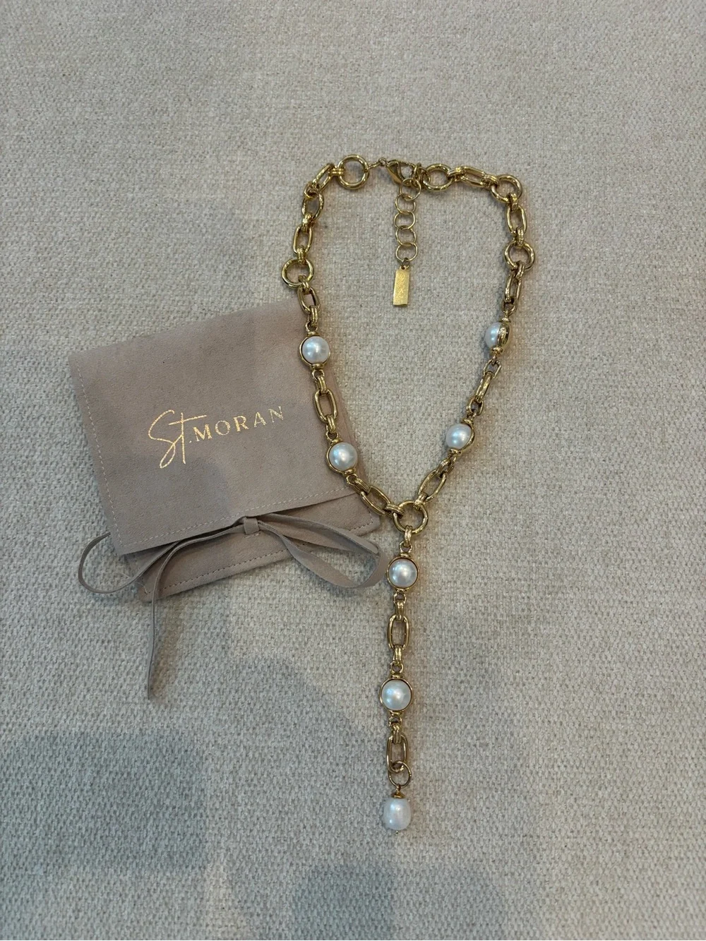 Gold Chain Necklace with White Pearls
