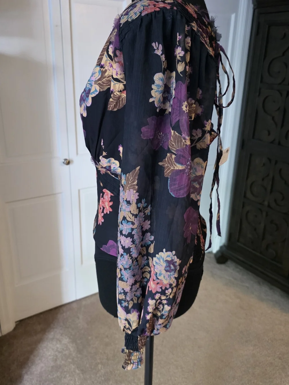 Free People NWT Floral Sheer Sleeve Bodysuit XS Whimsigoth Boho Gothic Top