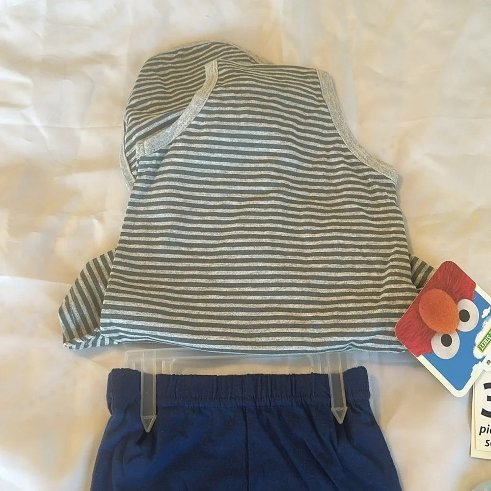 Sesame Street Baby Boy 3 Piece Set Elmo Cookie Monster Gray Navy Blue 6-9 Months