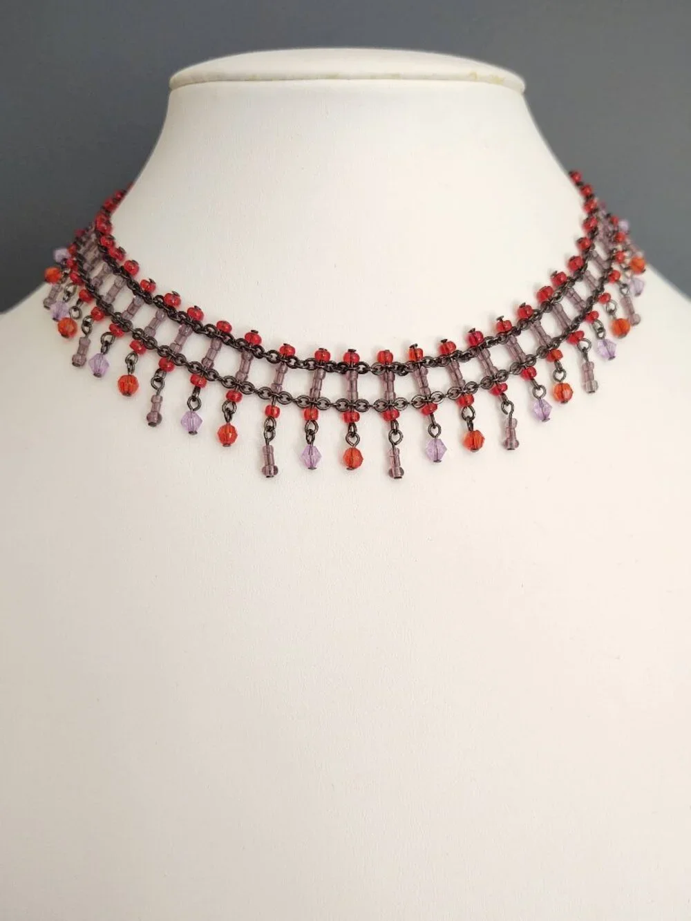 Orange and lavender beaded choker necklace