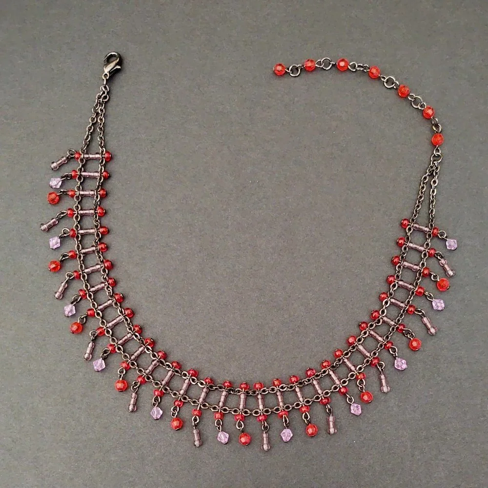 Orange and lavender beaded choker necklace