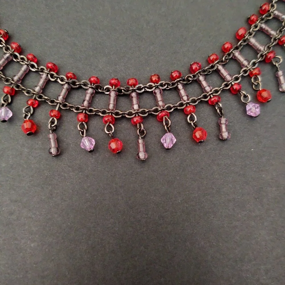 Orange and lavender beaded choker necklace